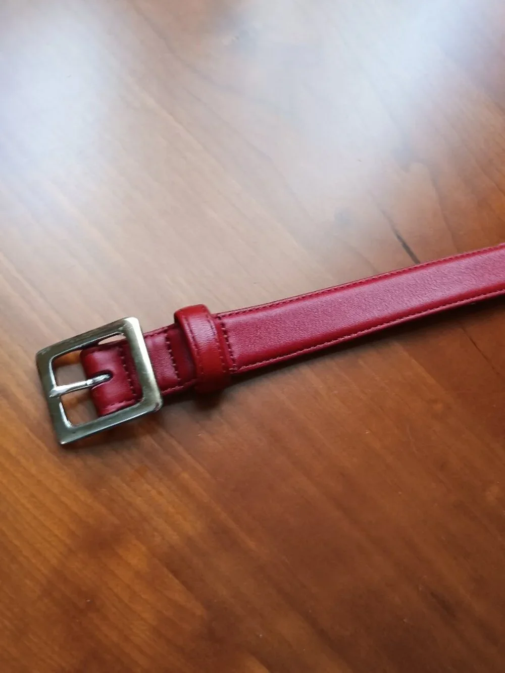 Pre-Loved COACH Red Leather MADE IN THE USA Silver Buckle Belt Size Medium